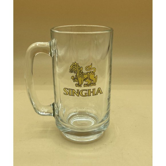 Singha Beer Stein Thailand Lion Logo Glass Mug 5.5” Tall - Picture 1 of 6
